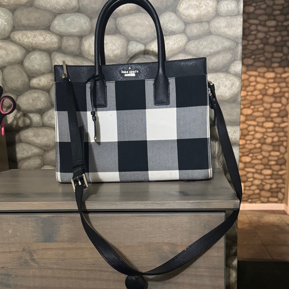 Kate Spade NY Black and White Buffalo Plaid Satchel
